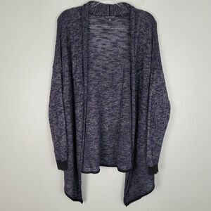 Eileen Fisher XL Linen Blend Italian Yarn Open Front Cardigan Long Line Blue